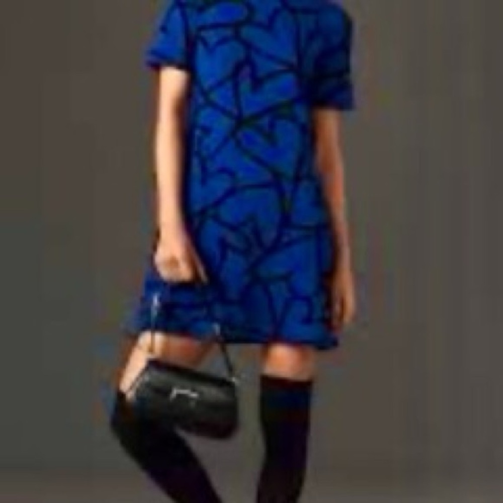 Anthropologie Blue and Black Hearts Mod Mini Dress